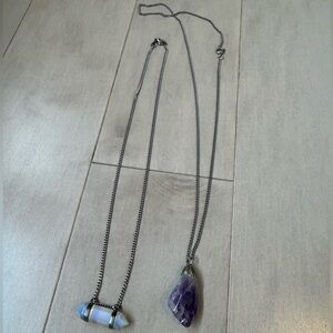 Boho bundle of stone faux crystal Silver and Purple Pendant Necklaces